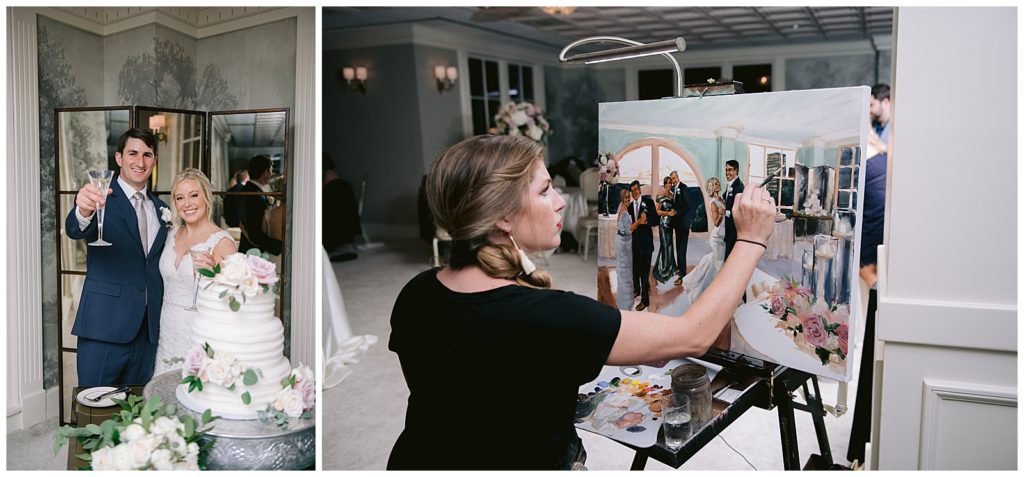 Stephanie Torregrossa is a live painter in New Orleans who painted the reception scene of the bride and groom.