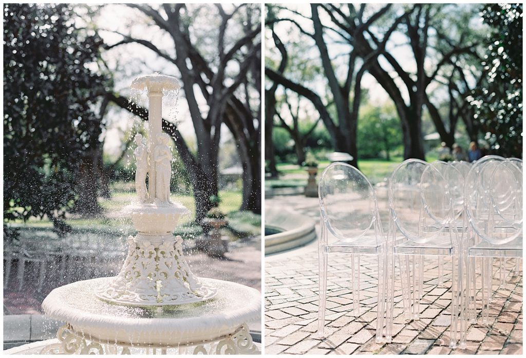Longue Vue House and Gardens wedding peony photography clear acrylic chairs ceremony
