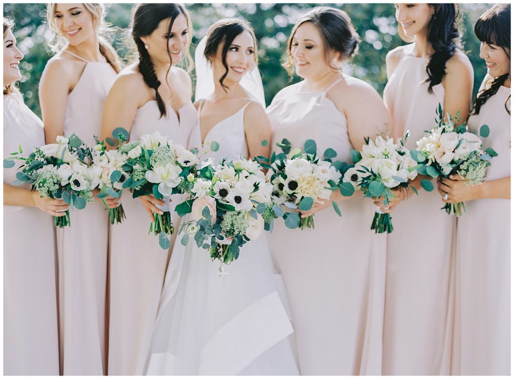 blush bridesmaids gowns pearls place hayley paige wedding dress new orleans