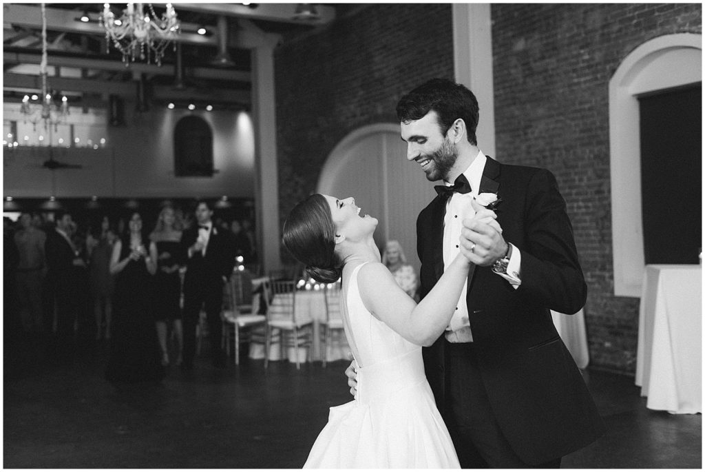 Modern Black and White Foundry Warehouse wedding First Dance